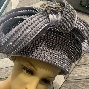 Lily & Taylor Silver & Rhinestone Church Hat Bow Shimmery Sparkle Bejeweled